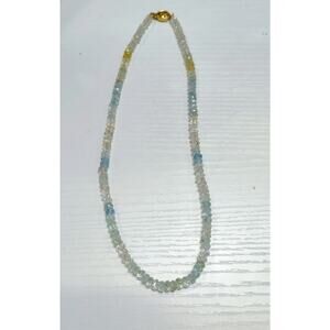 14K Yellow Gold Natural Transparent 5mm Aquamarine Faceted Beads Necklace 17"